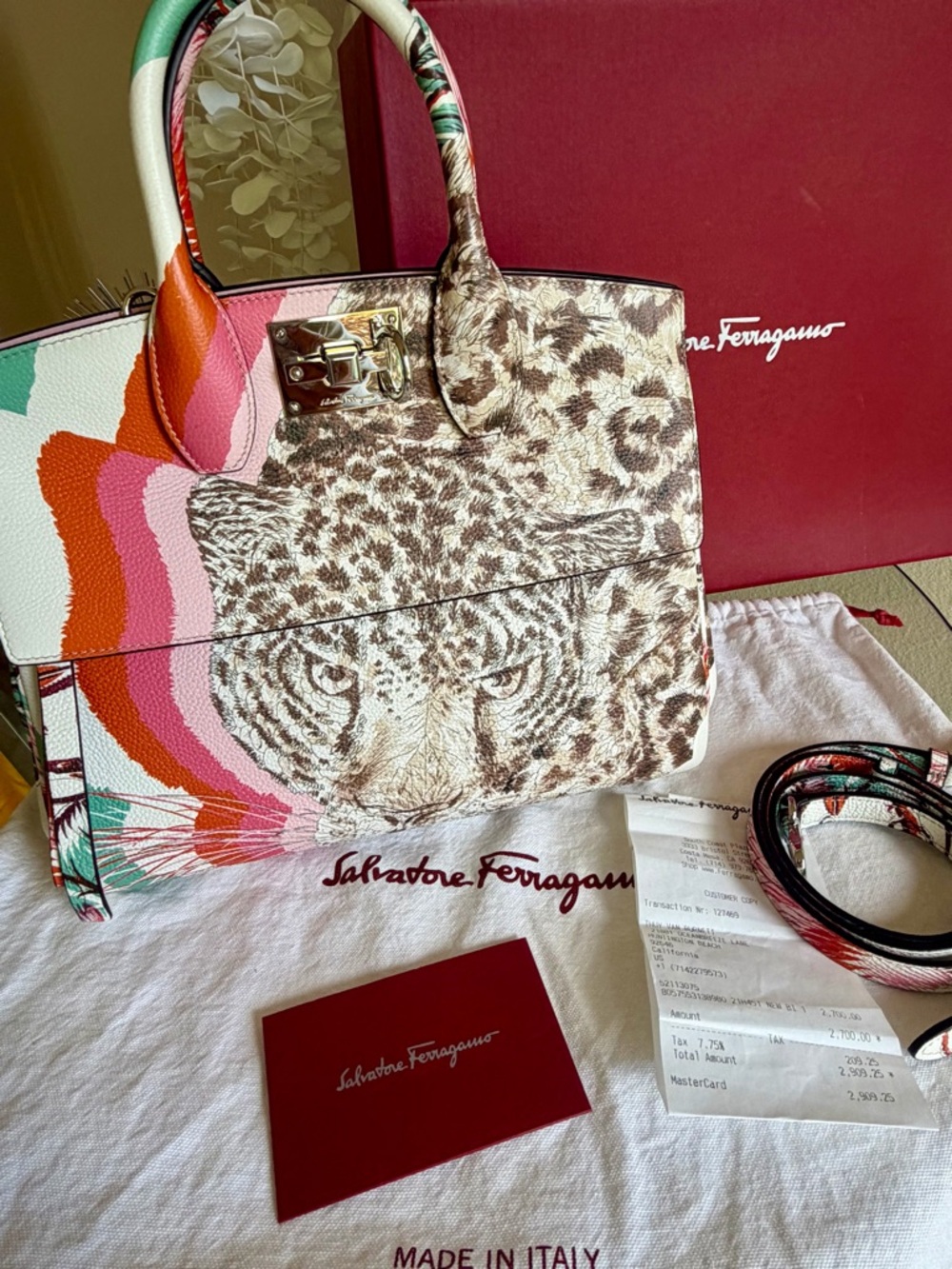 Authentic Ferragamo Studio Bag Foulard Print